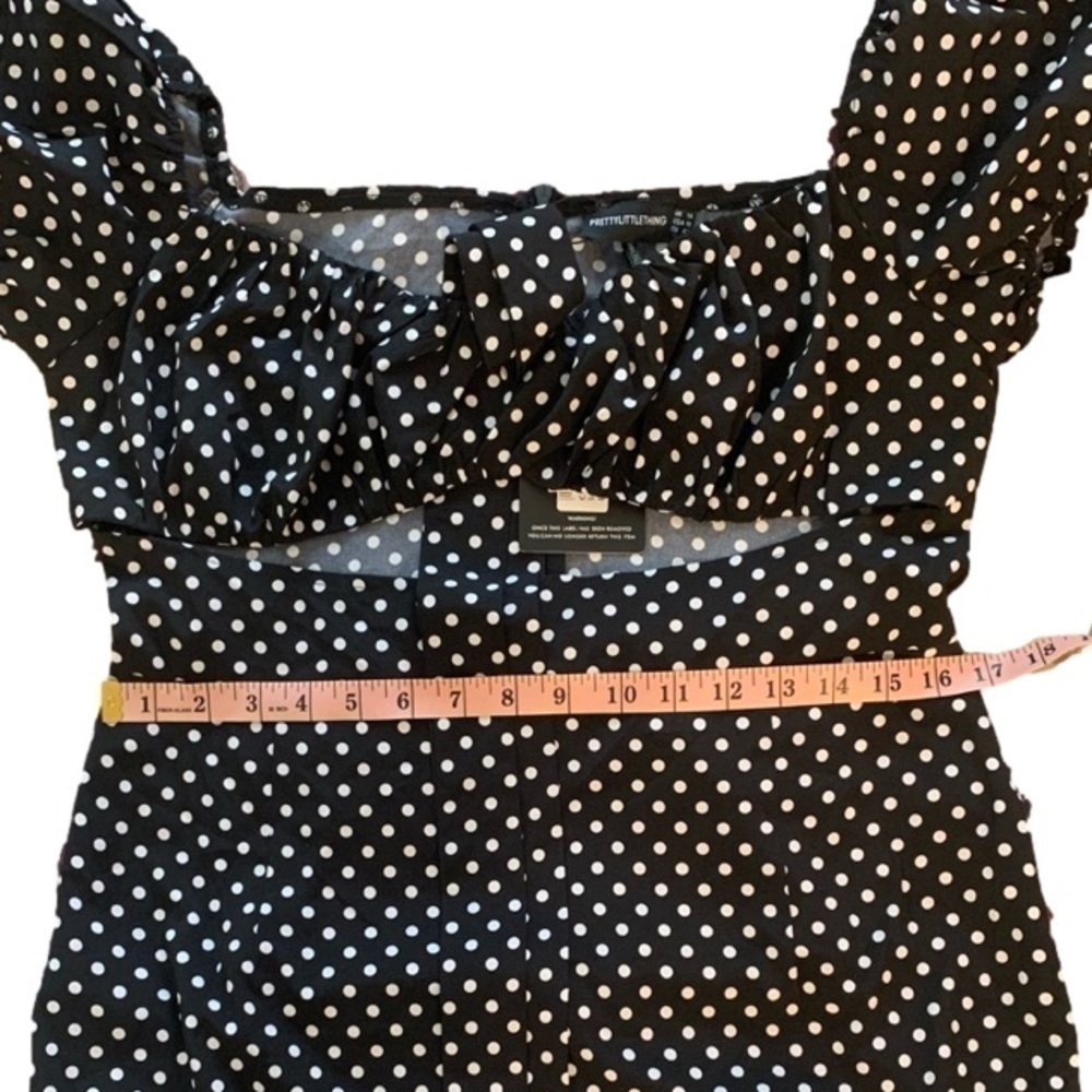 PrettyLittleThing Black White Polka Dot Dress Waist Cut Out Size 10 - Picture 15 of 16